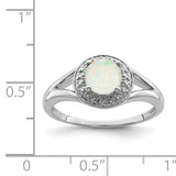 Sterling Silver Rhodium-plated Diam. & Created Opal Ring QBR11OCT
