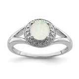 Sterling Silver Rhodium-plated Diam. & Created Opal Ring QBR11OCT