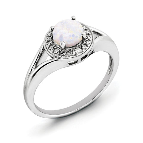 Sterling Silver Rhodium-plated Diam. & Created Opal Ring QBR11OCT - shirin-diamonds