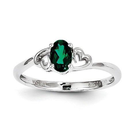 Sterling Silver Rhodium-plated Created Emerald Ring QBR15MAY - shirin-diamonds
