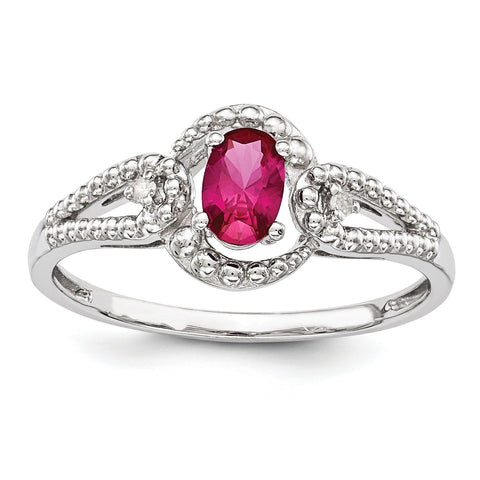 Sterling Silver Rhodium-plated Created Ruby & Diam. Ring QBR16JUL - shirin-diamonds
