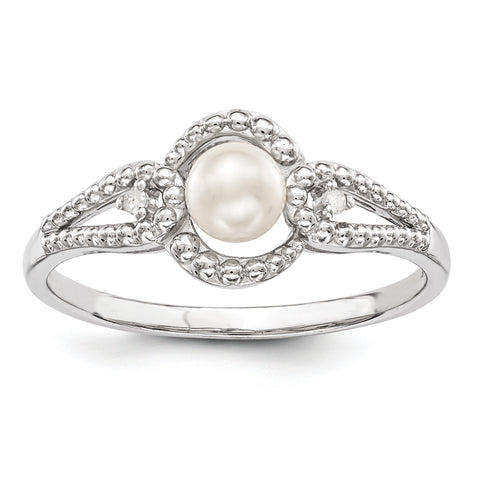 Sterling Silver Rhodium-plated FW Cultured Pearl & Diam. Ring QBR16JUN - shirin-diamonds