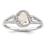 Sterling Silver Rhodium-plated Created Opal & Diam. Ring QBR16OCT - shirin-diamonds