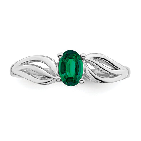 Sterling Silver Rhodium-plated Created Emerald Ring QBR17MAY