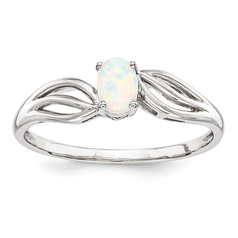 Sterling Silver Rhodium-plated Created Opal Ring QBR17OCT - shirin-diamonds