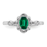 Sterling Silver Rhodium-plated Created Emerald & Diam. Ring QBR21MAY