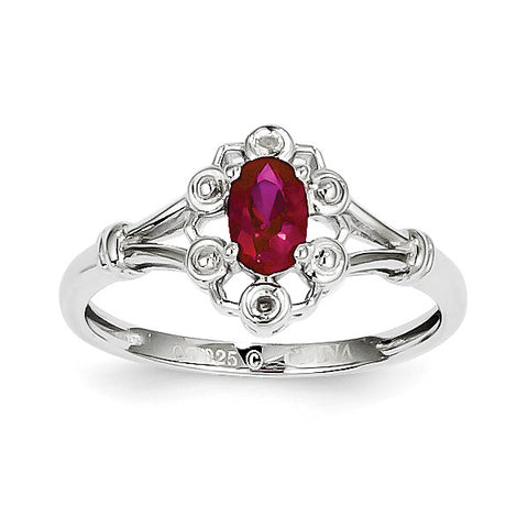Sterling Silver Rhodium-plated Created Ruby & Diam. Ring QBR22JUL - shirin-diamonds