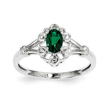 Sterling Silver Rhodium-plated Created Emerald & Diam. Ring QBR22MAY - shirin-diamonds