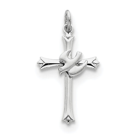 Sterling Silver Rhodium-plated Holy Spirit Cross with Dove Charm QC1916 - shirin-diamonds