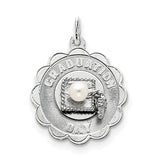 Sterling Silver Graduation Day Disc with FW Cultured Pearl Charm QC2430 - shirin-diamonds