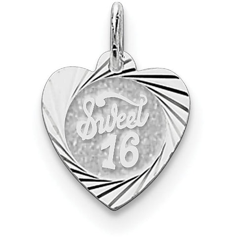 Sterling Silver Sweet Sixteen Heart Disc Charm QC2454 - shirin-diamonds