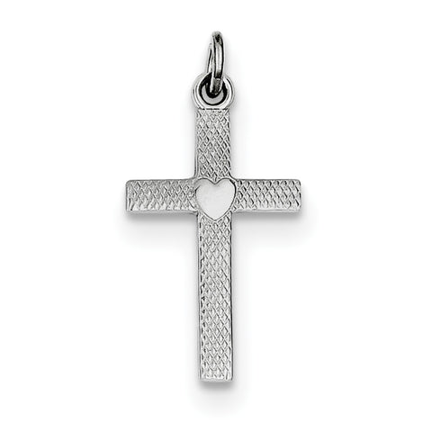 Sterling Silver Rhodium-plated Heart Cross Charm QC3226 - shirin-diamonds