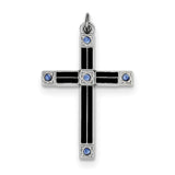 Sterling Silver Rhodium-plated Enameled & Blue CZ Cross Pendant QC3262 - shirin-diamonds