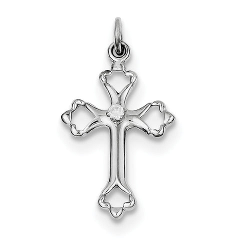 Sterling Silver Rhodium-plated Budded Cross w/CZ Charm QC3344 - shirin-diamonds
