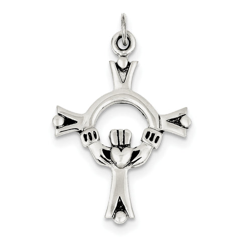 Sterling Silver Antiqued Claddagh Cross Charm QC3378 - shirin-diamonds
