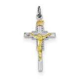 Sterling Silver Rhodium-plated & Vermeil INRI Crucifix Charm QC3385 - shirin-diamonds