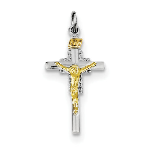 Sterling Silver Rhodium-plated & Vermeil INRI Crucifix Charm QC3385 - shirin-diamonds