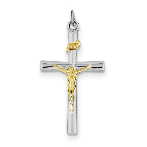 Sterling Silver Rhodium-plated & 18k Gold-plated INRI Crucifix Charm QC3387 - shirin-diamonds
