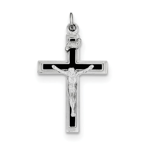 Sterling Silver Rhodium-plated Enameled Crucifix Pendant QC3399 - shirin-diamonds