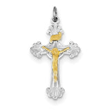 Sterling Silver Rhodium-plated & Vermeil INRI Crucifix Charm QC3427 - shirin-diamonds