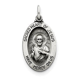 Sterling Silver Antiqued Sacred Heart of Jesus Medal QC3456 - shirin-diamonds