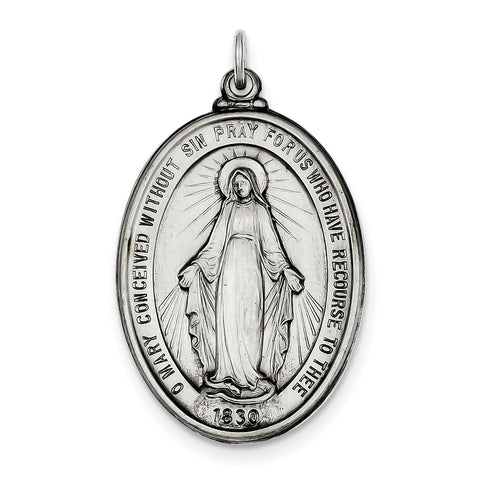 Sterling Silver Antiqued Miraculous Medal QC3493 - shirin-diamonds
