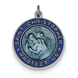 Sterling Silver Rhodium-plated Enameled St. Christopher Medal QC3530 - shirin-diamonds