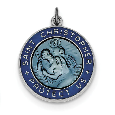 Sterling Silver Rhodium-plated Enameled St. Christopher Medal QC3530 - shirin-diamonds