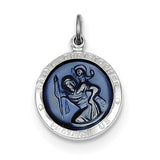 Sterling Silver Rhodium-plated Blue Epoxy St. Christopher Medal QC3532 - shirin-diamonds