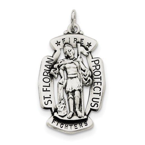 Sterling Silver Antiqued Saint Florian Medal QC3592 - shirin-diamonds