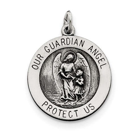 Sterling Silver Antiqued Guardian Angel Medal QC3626 - shirin-diamonds