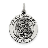 Sterling Silver Antiqued Guardian Angel Medal QC3627 - shirin-diamonds
