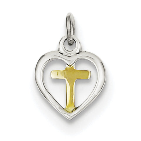 Sterling Silver Rhodium-plated & Vermeil Cross in Heart Charm QC3653 - shirin-diamonds