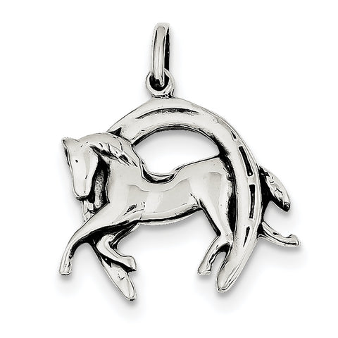 Sterling Silver Antiqued Horse in Horseshoe Charm QC3839 - shirin-diamonds