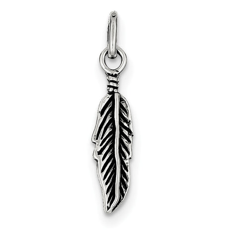 Sterling Silver Antiqued Feather Charm QC3914 - shirin-diamonds