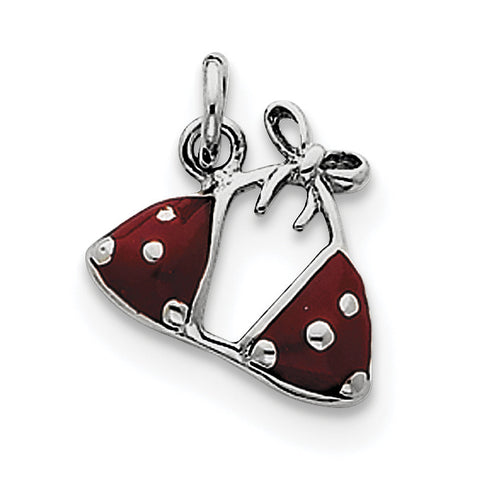Sterling Silver Rhodium-plated Enameled Red Bikini Top Charm QC3982 - shirin-diamonds