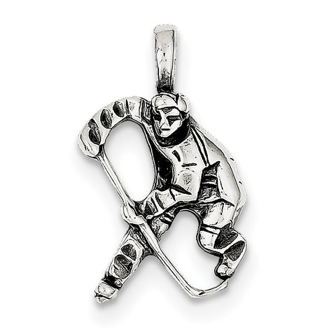 Sterling Silver Antiqued Hockey Player Charm QC4149 - shirin-diamonds
