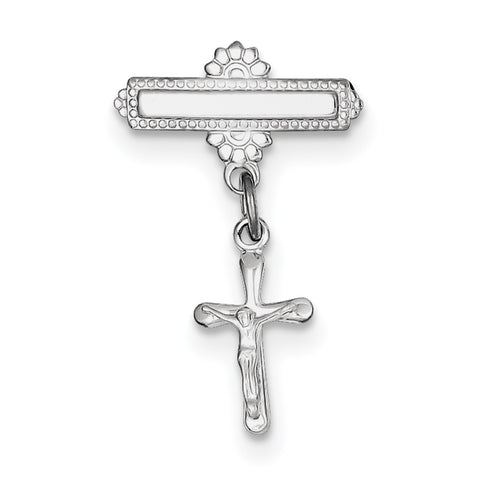 Sterling Silver Rhodium-plated Polished Crucifix Pin - shirin-diamonds