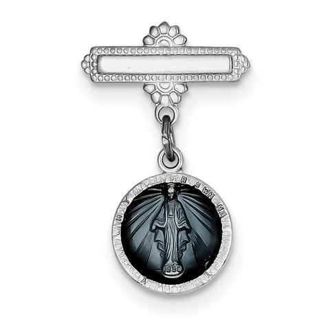 Sterling Silver Rhodium-plated Enameled Miraculous Medal Pin QC4392 - shirin-diamonds