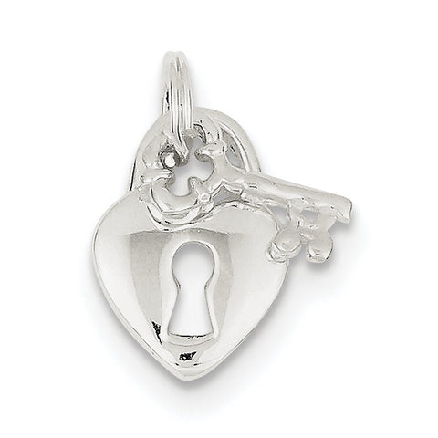 Sterling Silver Heart & Key Charm QC4602 - shirin-diamonds