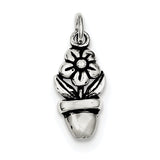 Sterling Silver Antique Flower in a Pot Charm QC4649 - shirin-diamonds