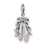Sterling Silver Rhodium-plated Pink Enameled Ballet Slippers Charm QC4771 - shirin-diamonds