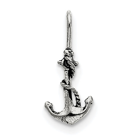 Sterling Silver Antiqued Anchor and Rope Pendant QC4970 - shirin-diamonds