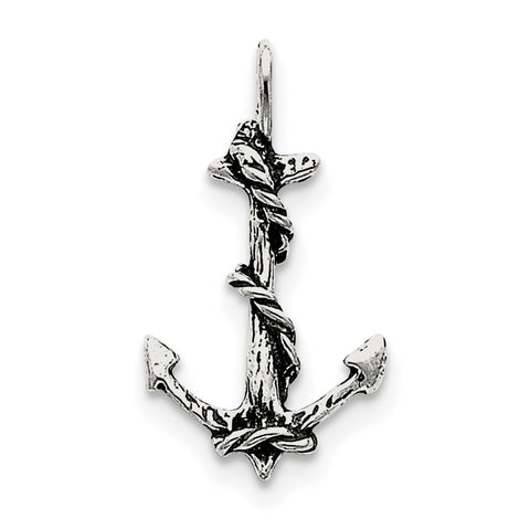 Sterling Silver 3D Antiqued Anchor and Rope Pendant QC4971 - shirin-diamonds