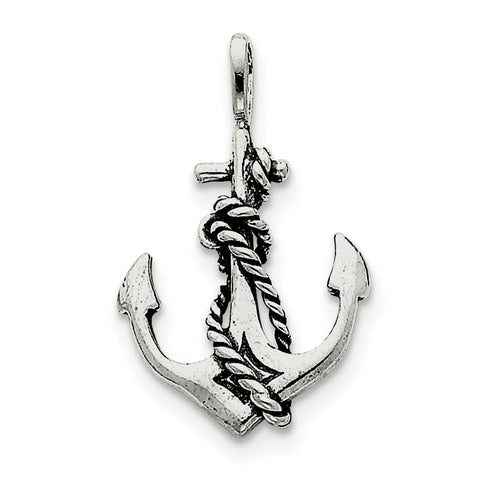 Sterling Silver Antiqued Anchor and Rope Pendant QC4972 - shirin-diamonds