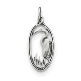 Sterling Silver Antiqued Crane in Oval Frame Charm QC5023 - shirin-diamonds