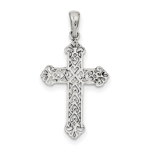 Sterling Silver Antiqued Fleur de lis Cross Pendant QC5259 - shirin-diamonds