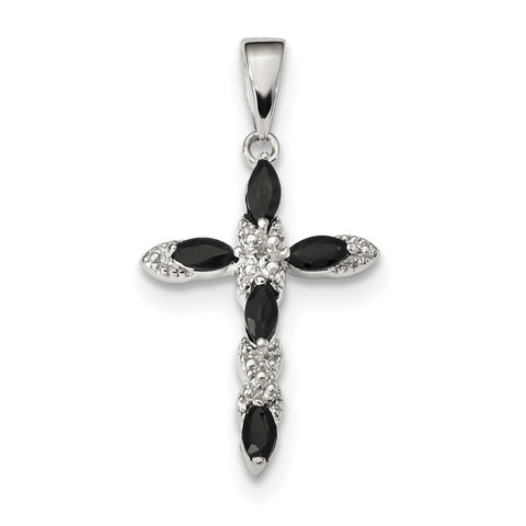 Sterling Silver Sapphire & Diamond Cross Pendant QC5265 - shirin-diamonds