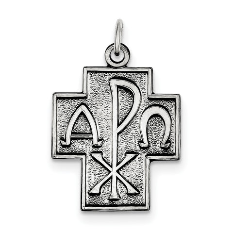 Sterling Silver Antiqued Alpha Omega Cross Pendant QC5271 - shirin-diamonds