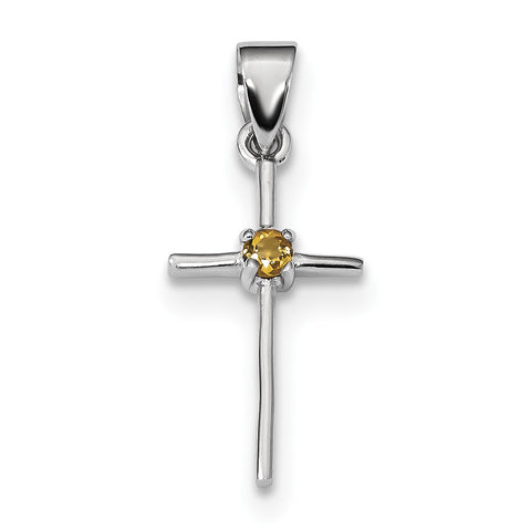 Sterling Silver Rhodium-platedCitrine Cross Pendant QC5380 - shirin-diamonds